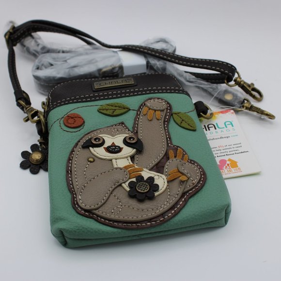 Chala Handbags - NEW Chala Sloth Crossbody Cellphone Purse Handbag Green Brown Adjustable Strap